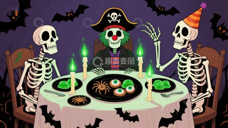高清大图下载【趣麦麦图】骷髅海盗的万圣节晚餐