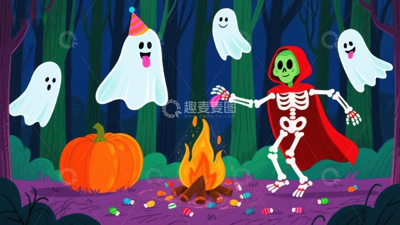 高清大图下载【趣麦麦图】万圣节森林篝火派对