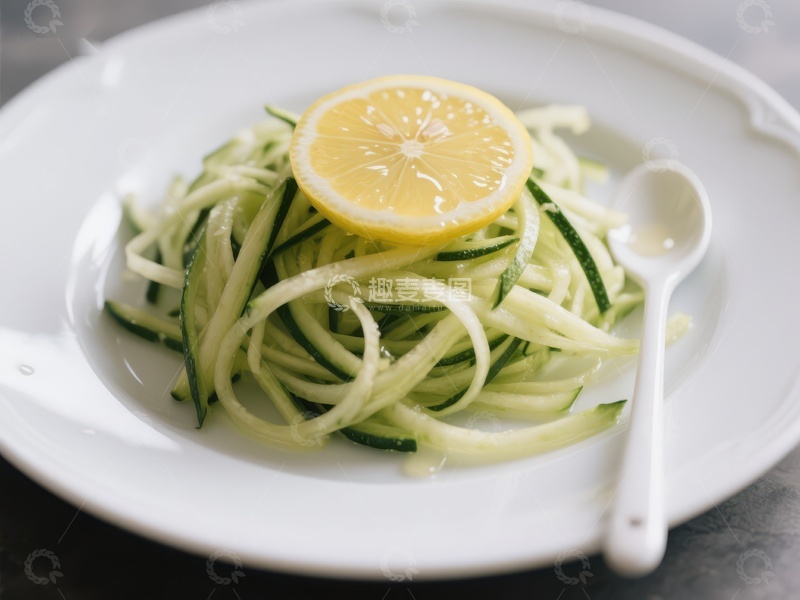 高清大图下载【趣麦麦图】柠檬装饰的黄瓜丝沙拉