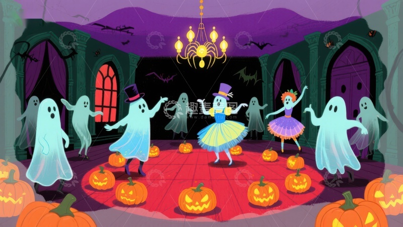 高清大图下载【趣麦麦图】万圣节幽灵舞会欢乐场景