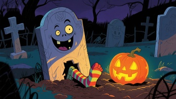 墓碑中的笑脸与南瓜灯