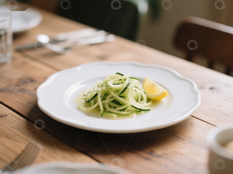 高清大图下载【趣麦麦图】盘中的黄瓜丝配柠檬片