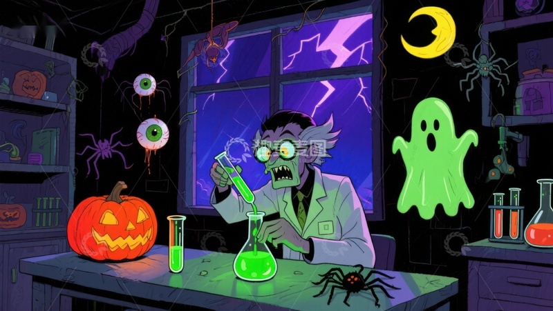 高清大图下载【趣麦麦图】疯狂科学家的万圣节实验
