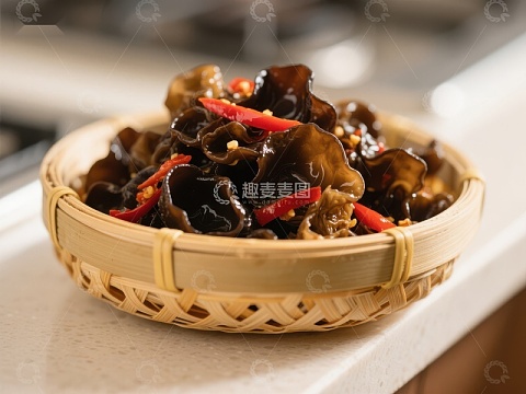 竹篮中的木耳拌菜