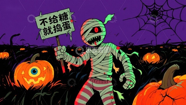 万圣节木乃伊手持标语牌