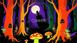 月夜森林中的狼嚎与精灵