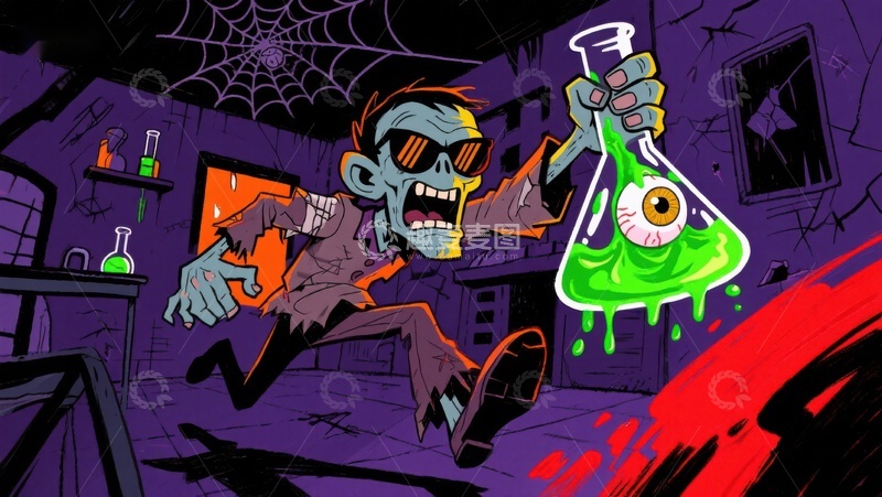 高清大图下载【趣麦麦图】疯狂科学家与绿色实验液