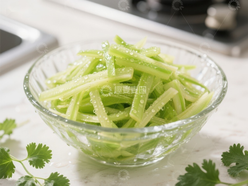 高清大图下载【趣麦麦图】新鲜切片芹菜置于透明碗中