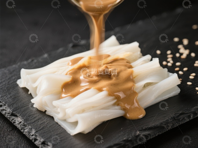 高清大图下载【趣麦麦图】酱汁淋在宽面条上