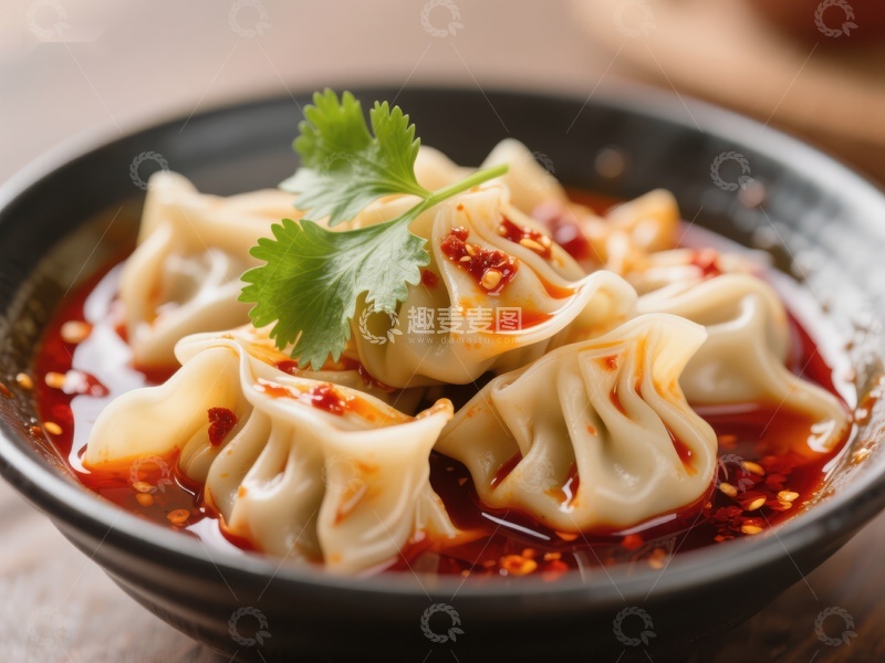 高清大图下载【趣麦麦图】麻辣水饺配香菜