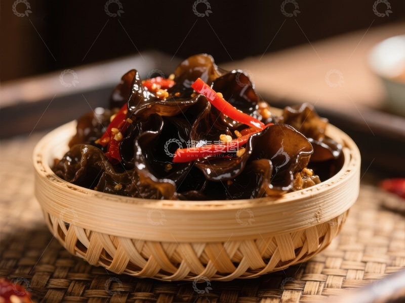 高清大图下载【趣麦麦图】凉拌黑木耳配红椒丝