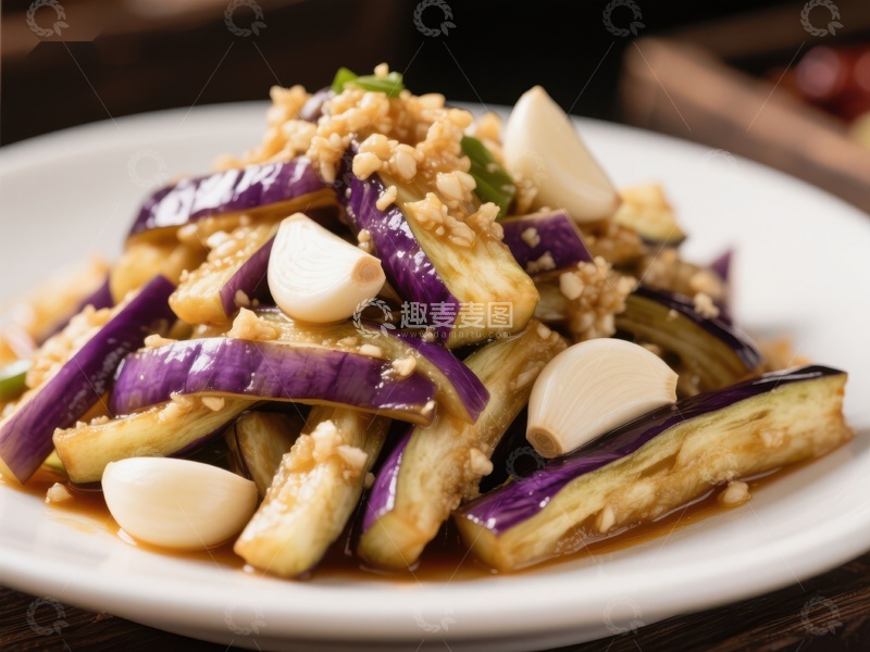 高清大图下载【趣麦麦图】蒜香茄子美食特写