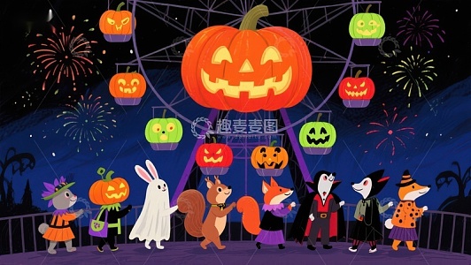 万圣节夜游，动物们欢乐庆祝