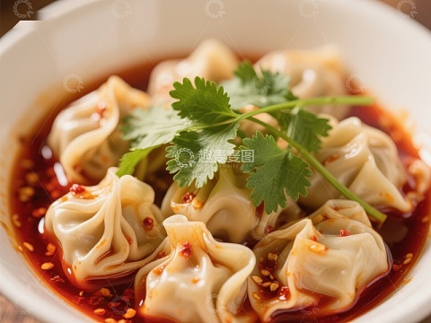红油馄饨配香菜