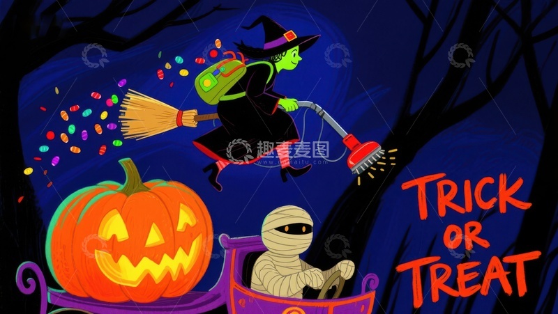 高清大图下载【趣麦麦图】万圣节巫女与木乃伊的糖果之旅