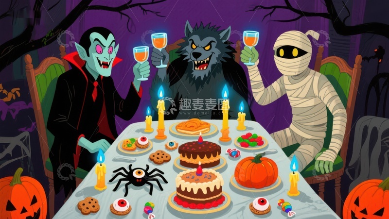 高清大图下载【趣麦麦图】万圣节怪物共进晚餐