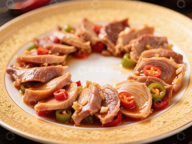 高清大图下载【趣麦麦图】精致摆盘的肉片配辣椒