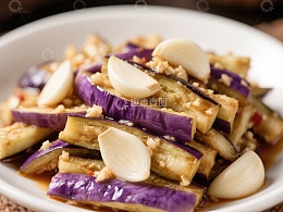 蒜香茄子美食特写