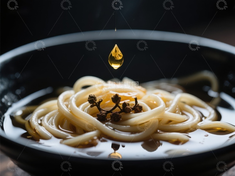 高清大图下载【趣麦麦图】热汤中的面条与滴落的油
