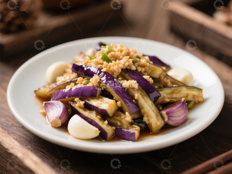 高清大图下载【趣麦麦图】蒜香茄子美食摆盘