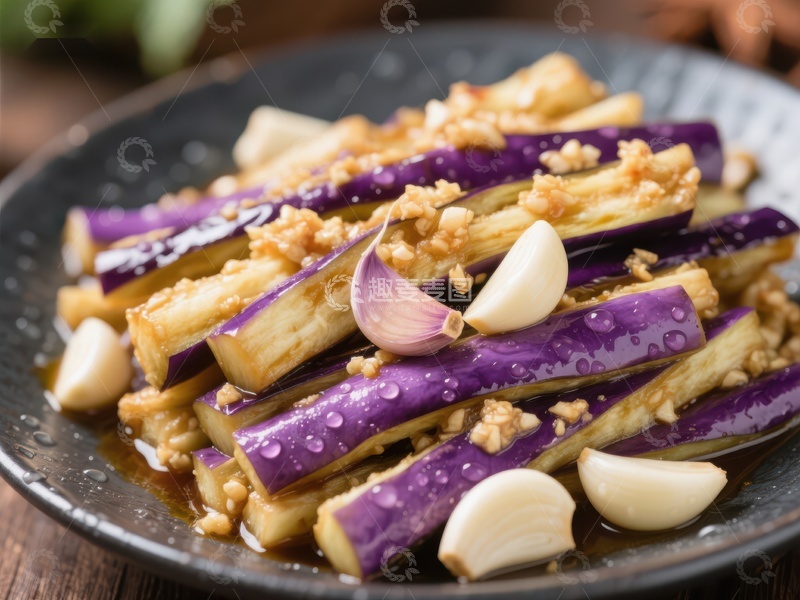 高清大图下载【趣麦麦图】-蒜香茄子条美食特写