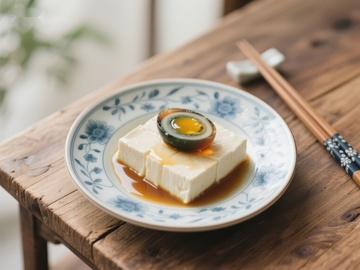 豆腐配皮蛋，传统中式美食