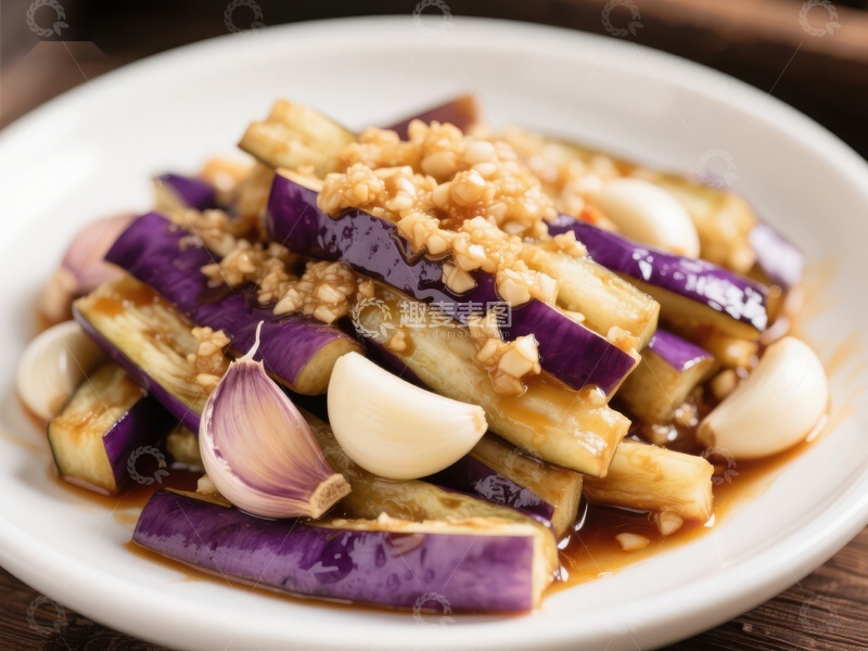 高清大图下载【趣麦麦图】-蒜香茄子美食特写