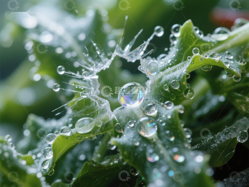 高清大图下载【趣麦麦图】绿叶上的露珠特写