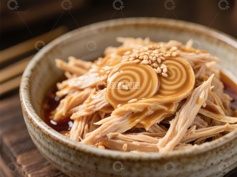 高清大图下载【趣麦麦图】芝麻酱拌鸡丝美食特写
