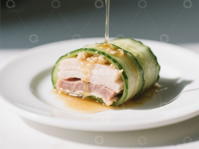 高清大图下载【趣麦麦图】黄瓜卷肉淋酱，清新美味