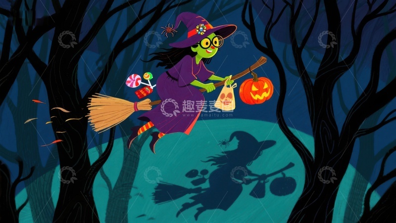 高清大图下载【趣麦麦图】万圣夜巫女飞行