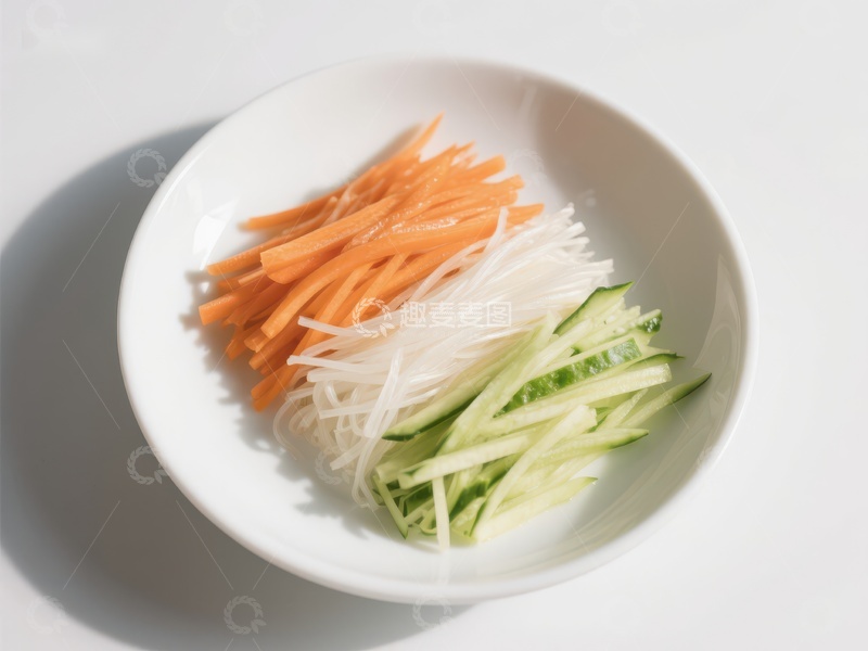 高清大图下载【趣麦麦图】白碗中的胡萝卜、黄瓜和粉丝