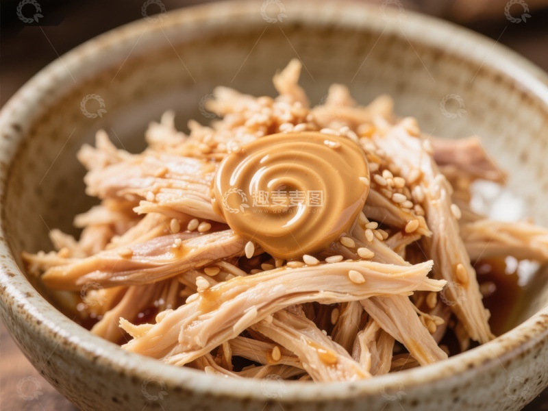 高清大图下载【趣麦麦图】芝麻酱拌鸡丝美食特写