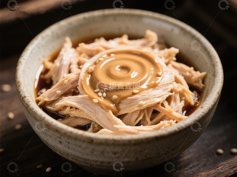 高清大图下载【趣麦麦图】芝麻酱拌鸡丝，美味日式料理