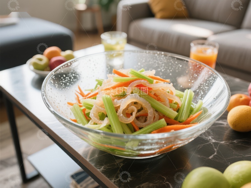 高清大图下载【趣麦麦图】清新蔬菜沙拉置于现代客厅茶几