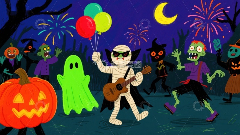 高清大图下载【趣麦麦图】万圣节派对：鬼怪与僵尸共舞