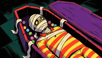 木乃伊躺在彩色棺材中