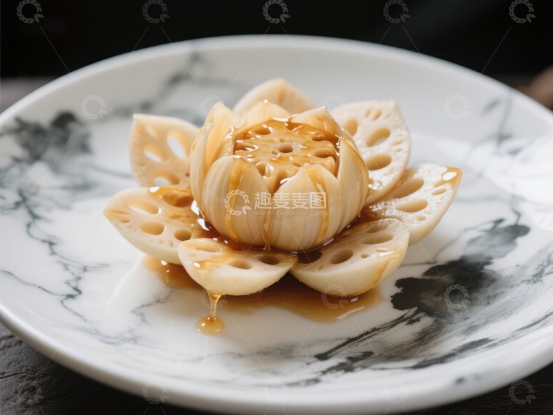 高清大图下载【趣麦麦图】莲藕花式摆盘，淋上蜂蜜