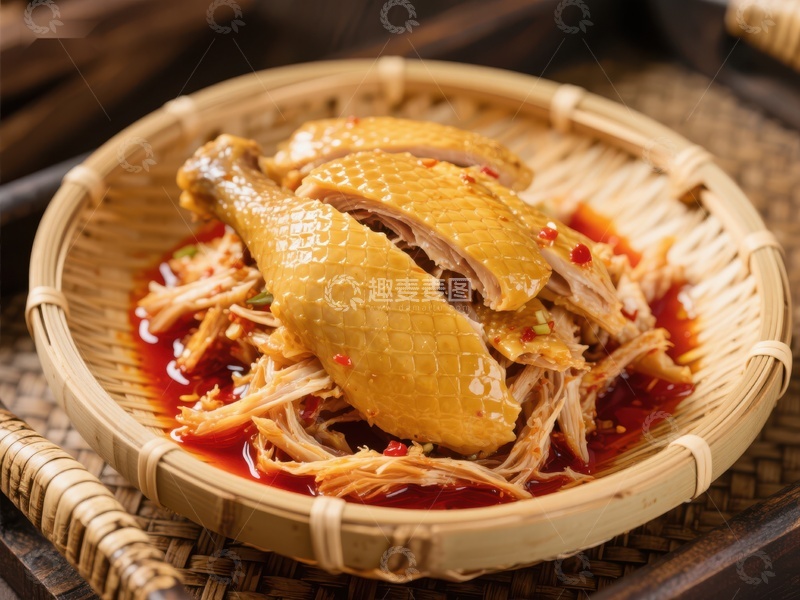 高清大图下载【趣麦麦图】竹篮中的香辣手撕鸡