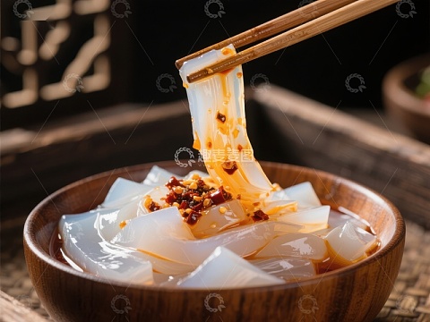 筷子夹起的美味凉粉