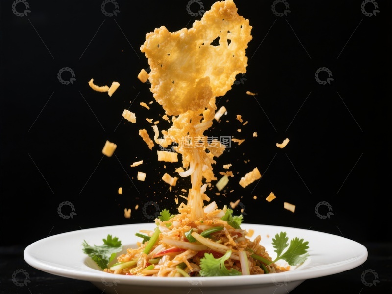 高清大图下载【趣麦麦图】-脆片飞溅，色彩斑斓的沙拉特写