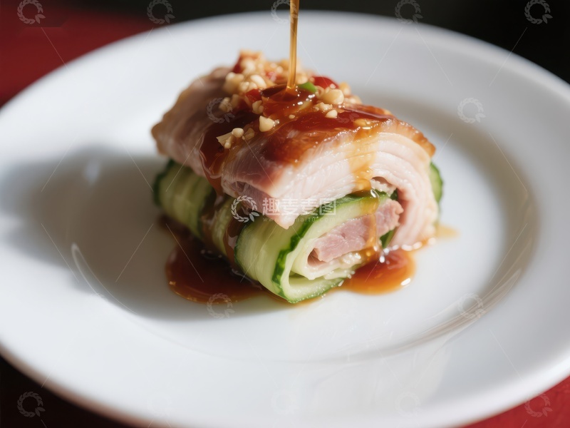 高清大图下载【趣麦麦图】酱汁淋洒的黄瓜鸡肉卷