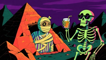 木乃伊与骷髅共享饮料