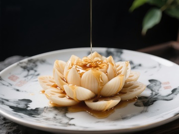 蜂蜜浇灌莲花造型美食