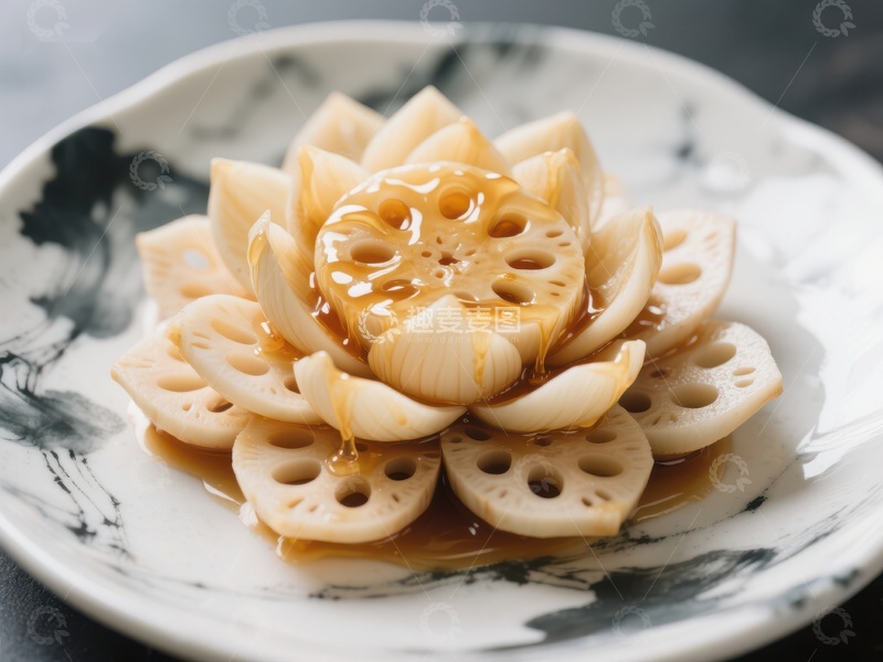 高清大图下载【趣麦麦图】莲藕花式摆盘，淋上浓郁酱汁