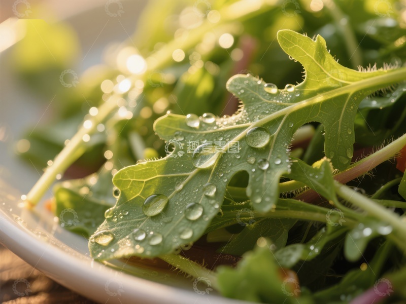 高清大图下载【趣麦麦图】新鲜绿叶上的水珠特写