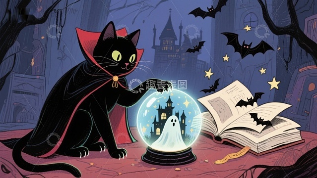 黑猫与魔法水晶球的奇幻夜