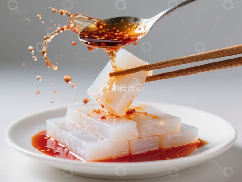 高清大图下载【趣麦麦图】红油淋浇冰粉，美味瞬间定格