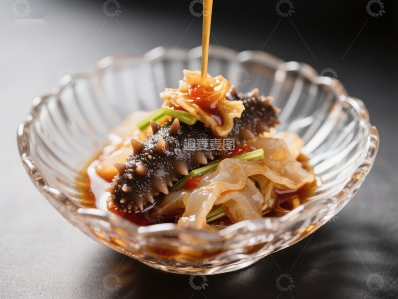 高清大图下载【趣麦麦图】海参拌凉菜，酱汁倾泻其上