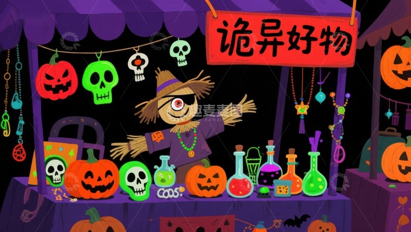 高清大图下载【趣麦麦图】万圣节摊位上的诡异好物
